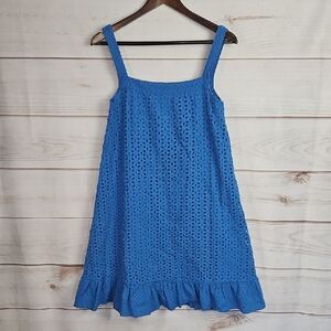 Theory Blue Sleeveless Floral Eyelet Sheath Dress - Size Medium